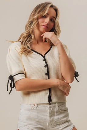 Bibi Contrast Binding Buttoned Cardigan Exclusive Holiday Deal Clearance Event Alert