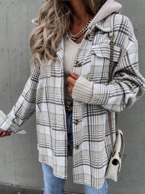 MustHave Items Hot Clearance Now Plaid Dropped Shoulder Hooded Jacket