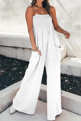 Special Steal Event Smocked Spaghetti Strap Wide Leg Jumpsuit