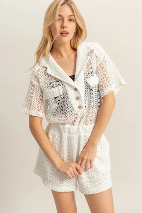 Hyfve Crochet Button Front Short Sleeve Romper Flash Sale Alert