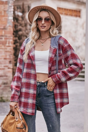 Mandy Plaid Dropped Shoulder Hooded Longline Jacket Instant Hot Deal Hot Deals Today
