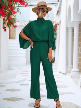 Special Deal Frenzy Shop Hot Picks Tie Back Mock Neck Split Sleeve Jumpsuit