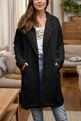 Full Size One Button Long Sleeve Longline Plush Coat Today Only Offer