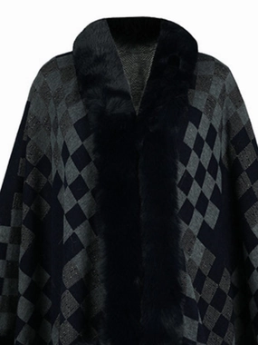 Fuzzy Checkered Long Sleeve Poncho Special Surprise Sale Exclusive Online Offer