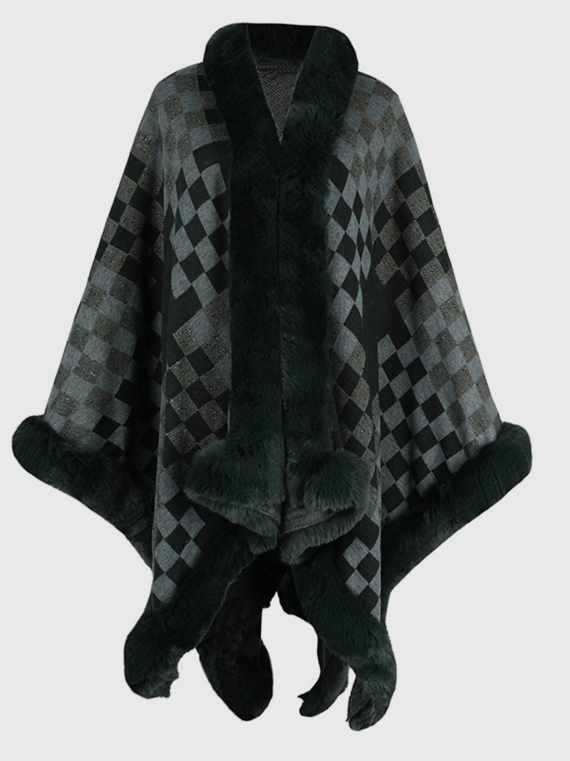 Special Steal Event Fuzzy Checkered Long Sleeve Poncho