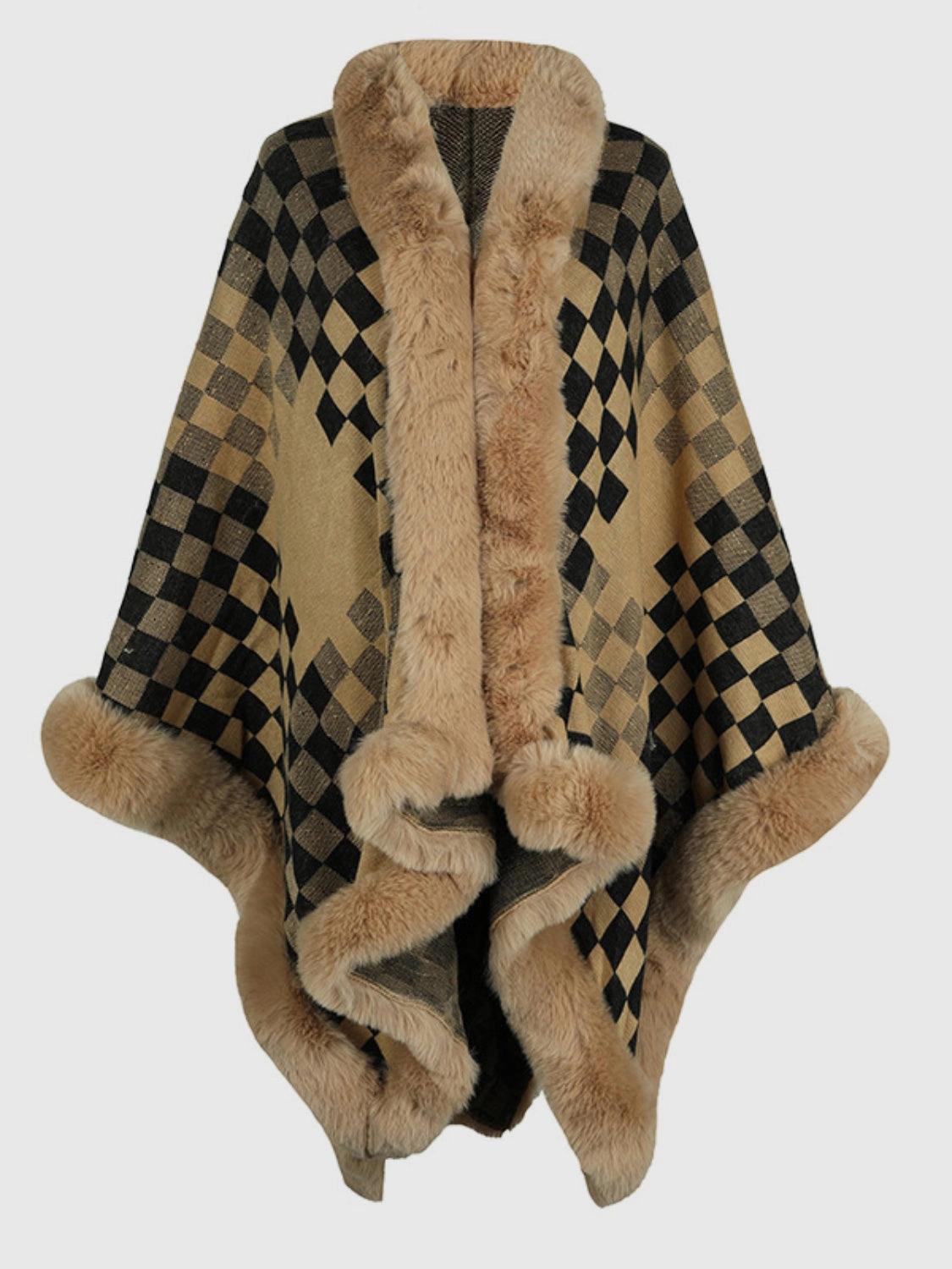 Save Big Online Steal Todays Offer Fuzzy Checkered Long Sleeve Poncho