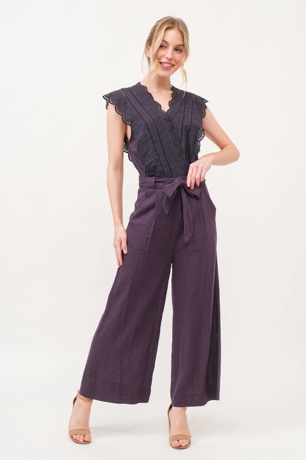 Hot Sale Alert And The Why Laced Surplice Tie Waist Jumpsuit