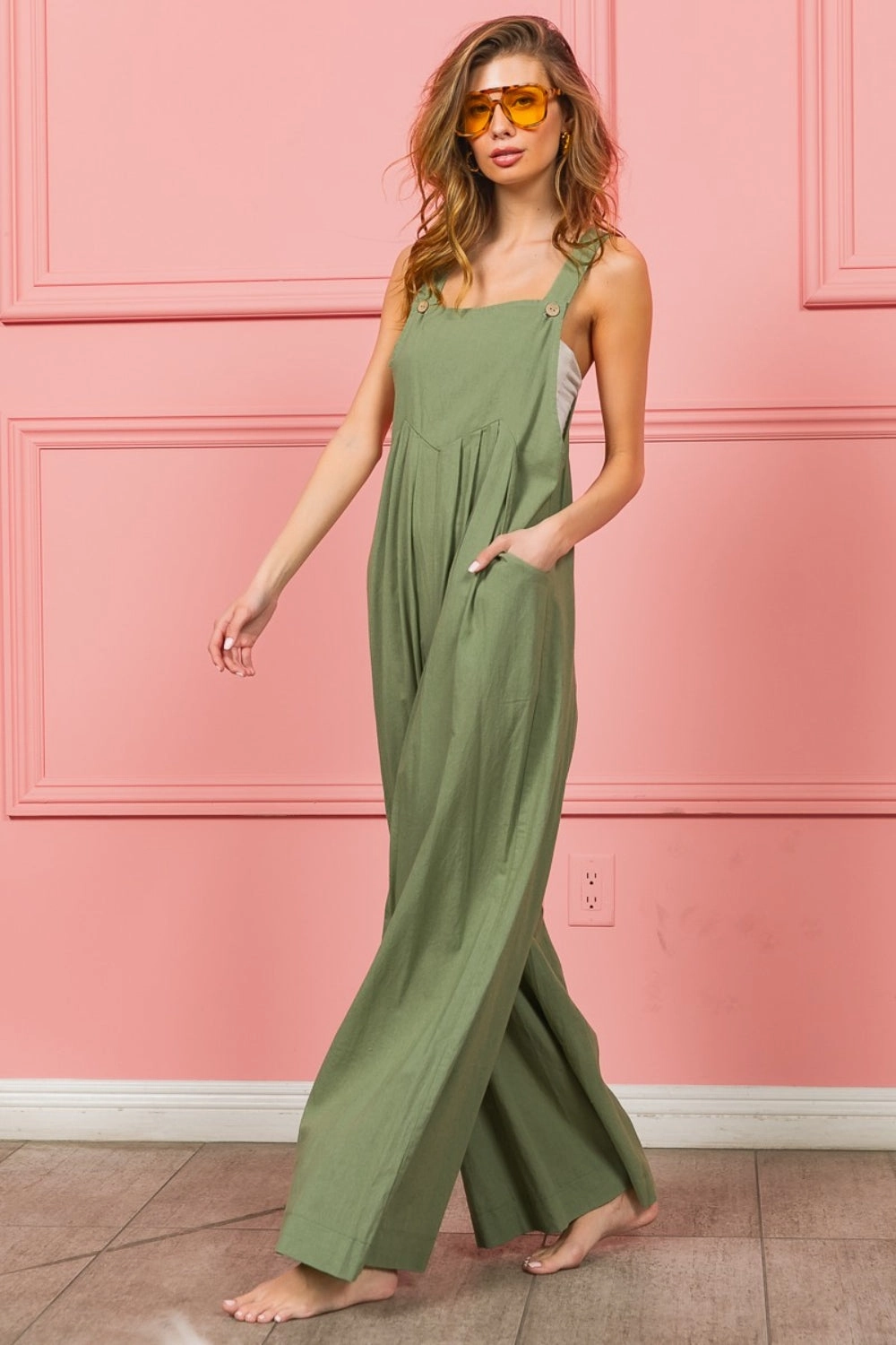 Bibi Ruched Wide Leg Overalls With Pockets Todays Special Picks Dont Miss These Savings