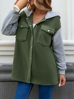 Hot Offer Ending Soon Gift Sale Event Pocketed Contrast Snap Down Hooded Jacket