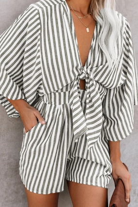 Bow Striped Kimono Sleeve Romper Best Deal Alert Save More Now