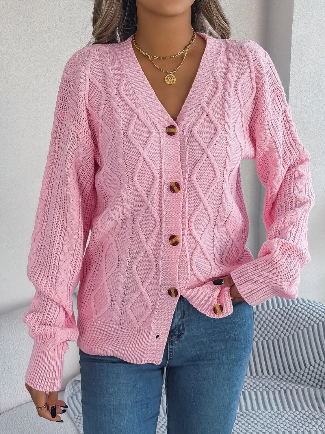 Best Seller Deal Shop Grab Offer Cable-Knit Long Sleeve Cardigan