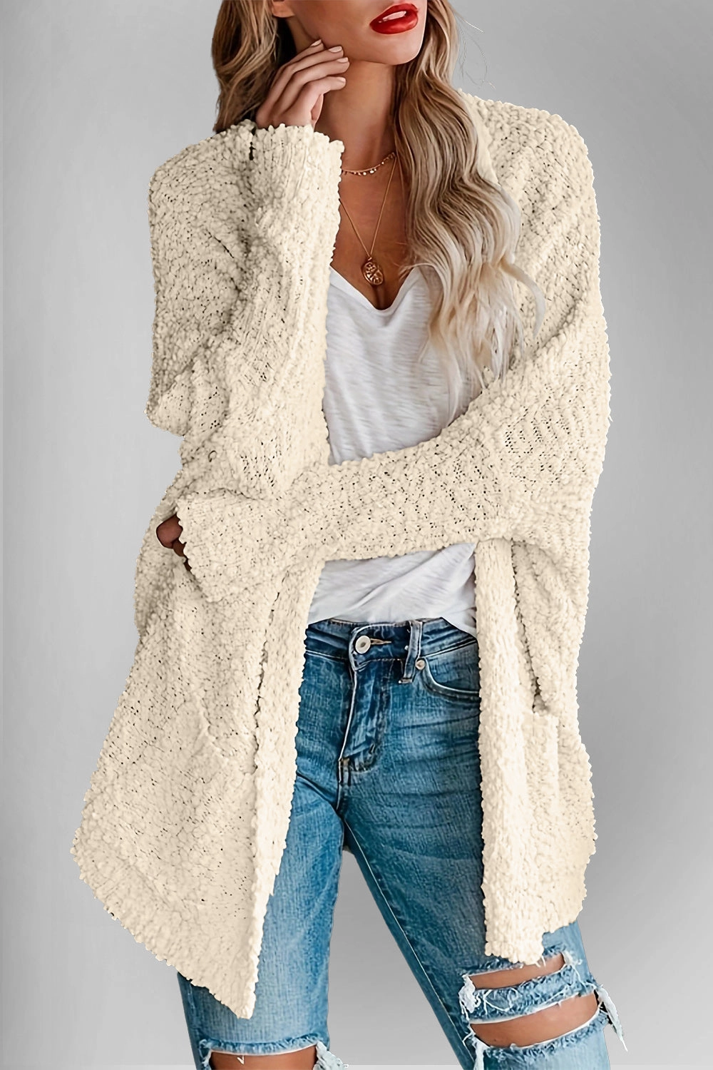 Trending Hot Picks Perfect Gift Offer Double Take Pocketed Open Front Long Sleeve Cardigan