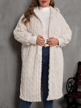 Big Clearance Event Special Steal Event Plus Size Open Front Hooded Plush Coat