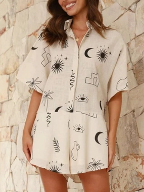 Grab It Now Printed Collared Neck Half Sleeve Romper