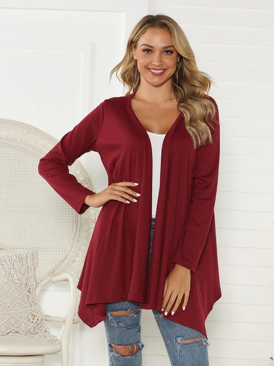 Shiny Floral Open Front Long Sleeve Cardigan Clearance Savings Now
