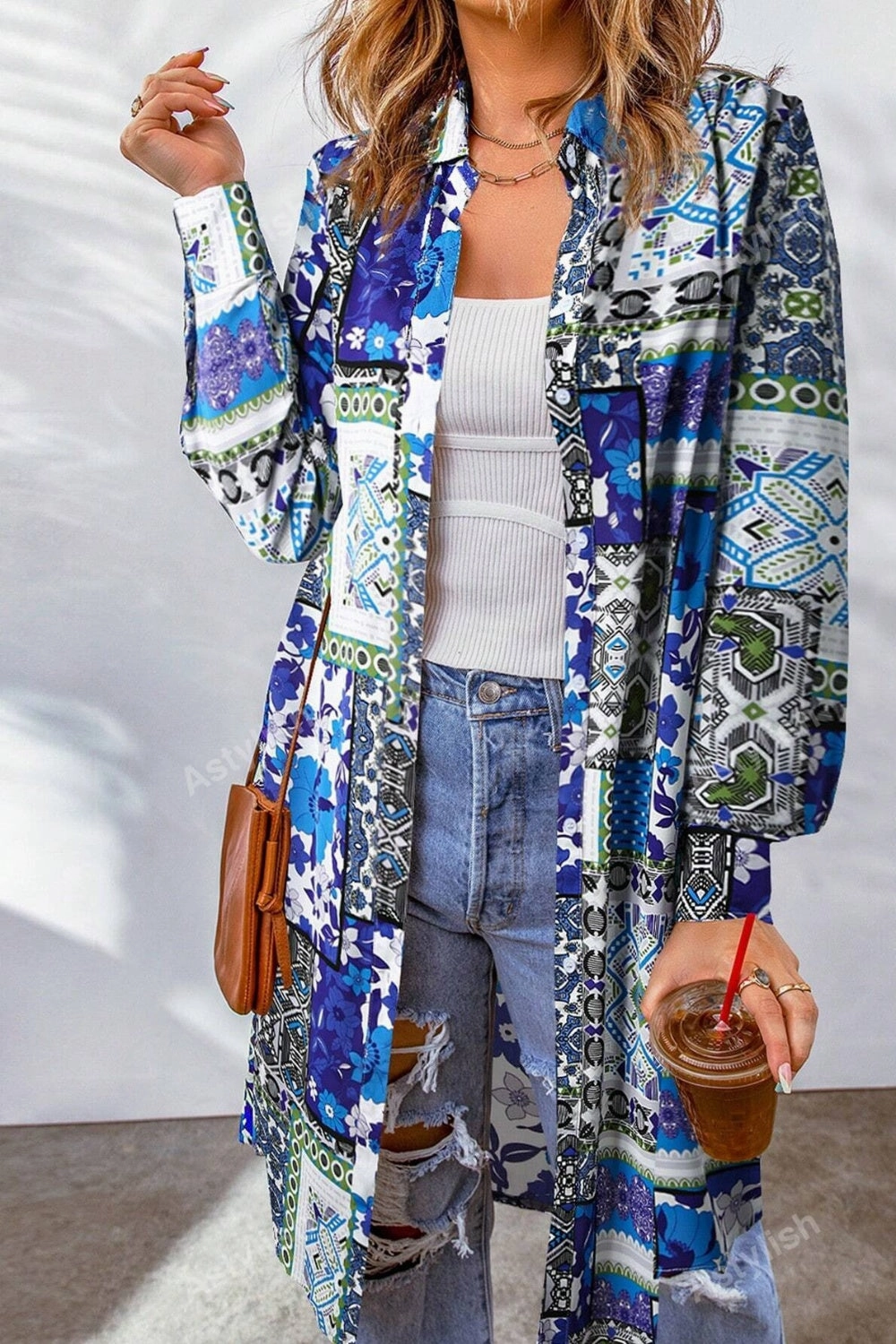 Printed Button Up Long Sleeve Cardigan EndofWeek Deals Todays Mega Savings