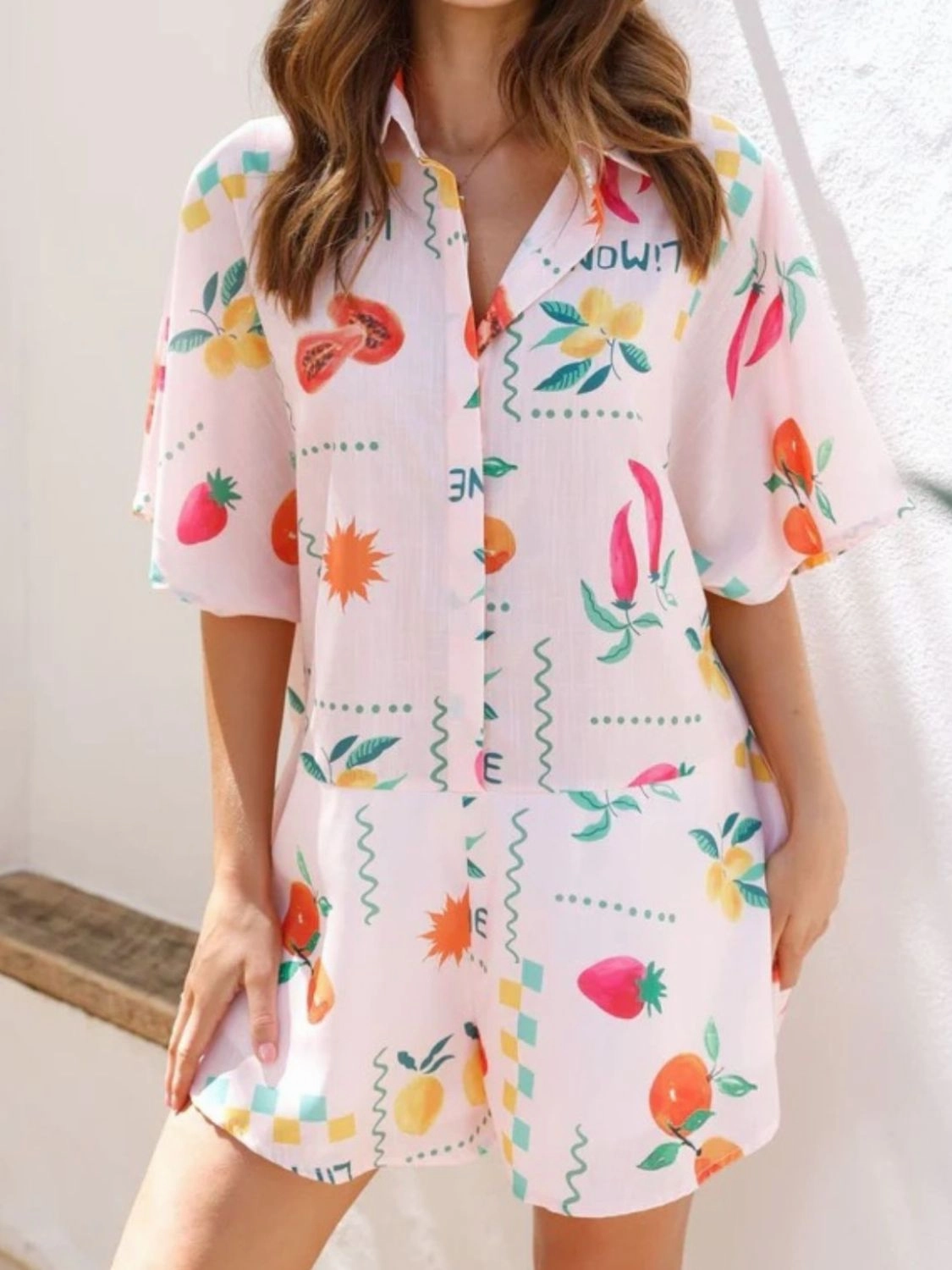 Printed Collared Neck Half Sleeve Romper Instant Savings Deal Save Big Online