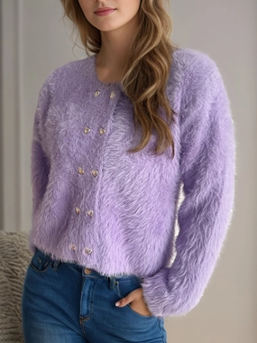 Heart Button Round Neck Cardigan Exclusive Savings Event