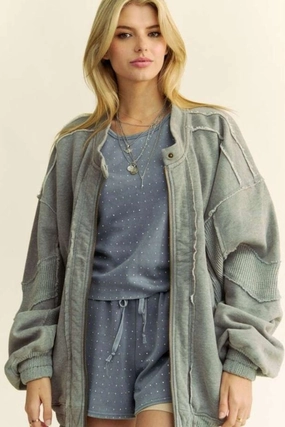 Davi & Dani Exposed Seam Zip Up Dropped Shoulder Jacket Surprise Offer Now Hot Pick Online