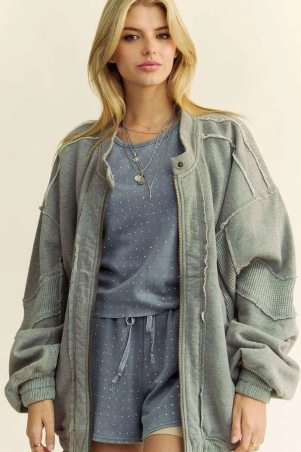 Special Online Offer Davi & Dani Exposed Seam Zip Up Dropped Shoulder Jacket