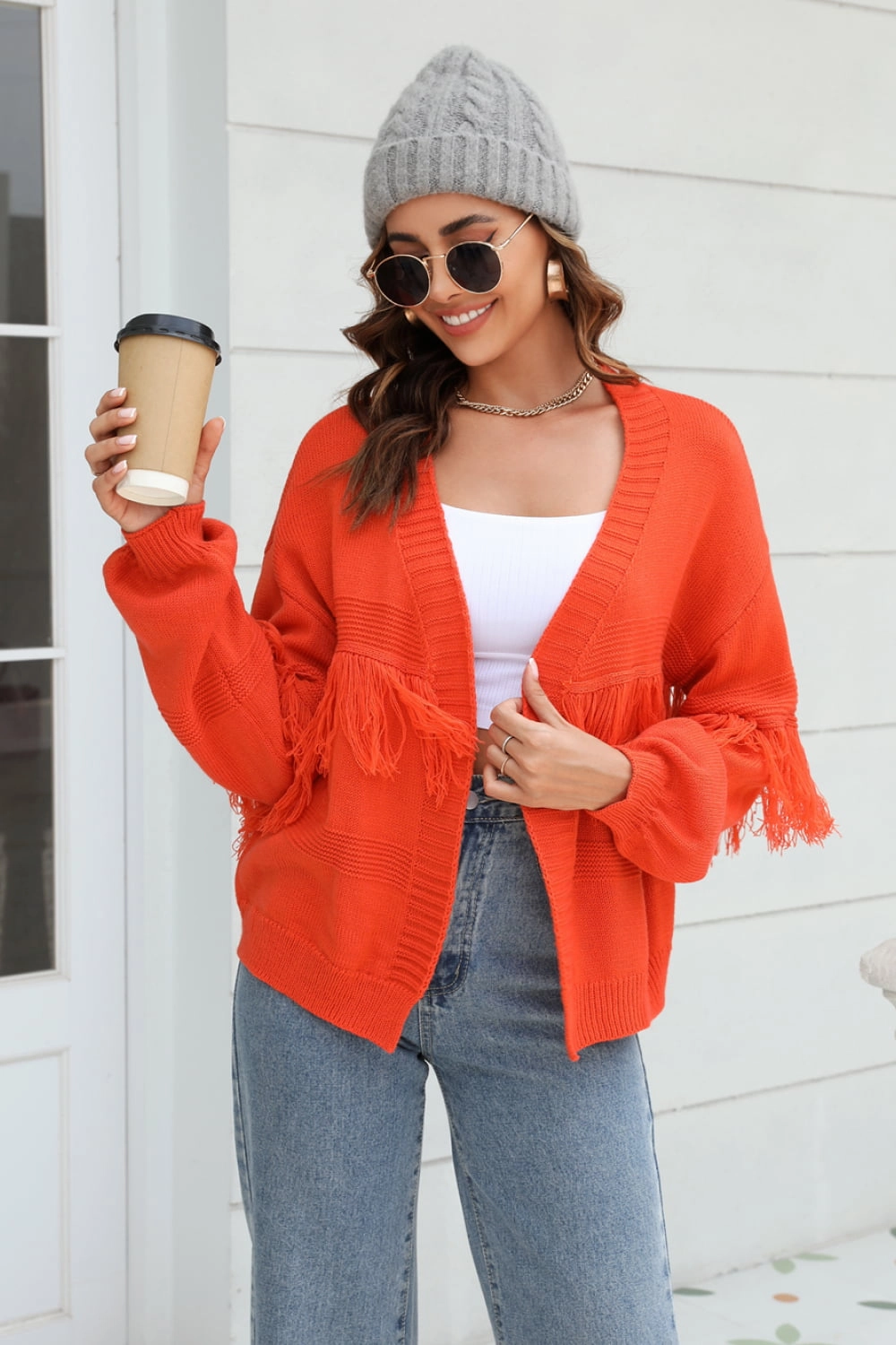 Angel Wings Fringe Trim Open Front Cardigan Dont Miss These Savings