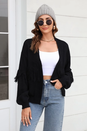 Angel Wings Fringe Trim Open Front Cardigan Todays Special Picks
