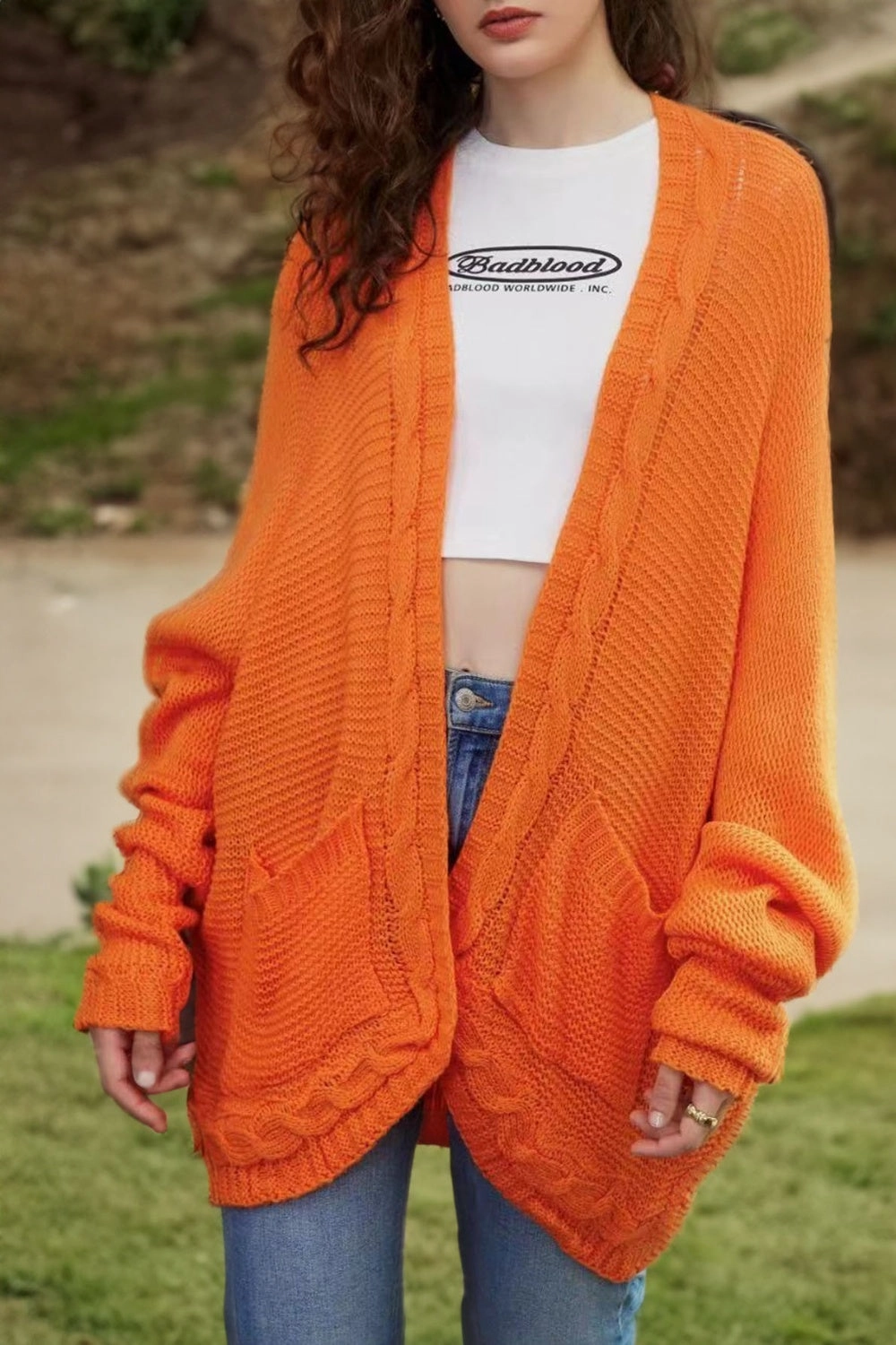 Cable-Knit Open Front Cardigan With Pockets Hot Deals Today