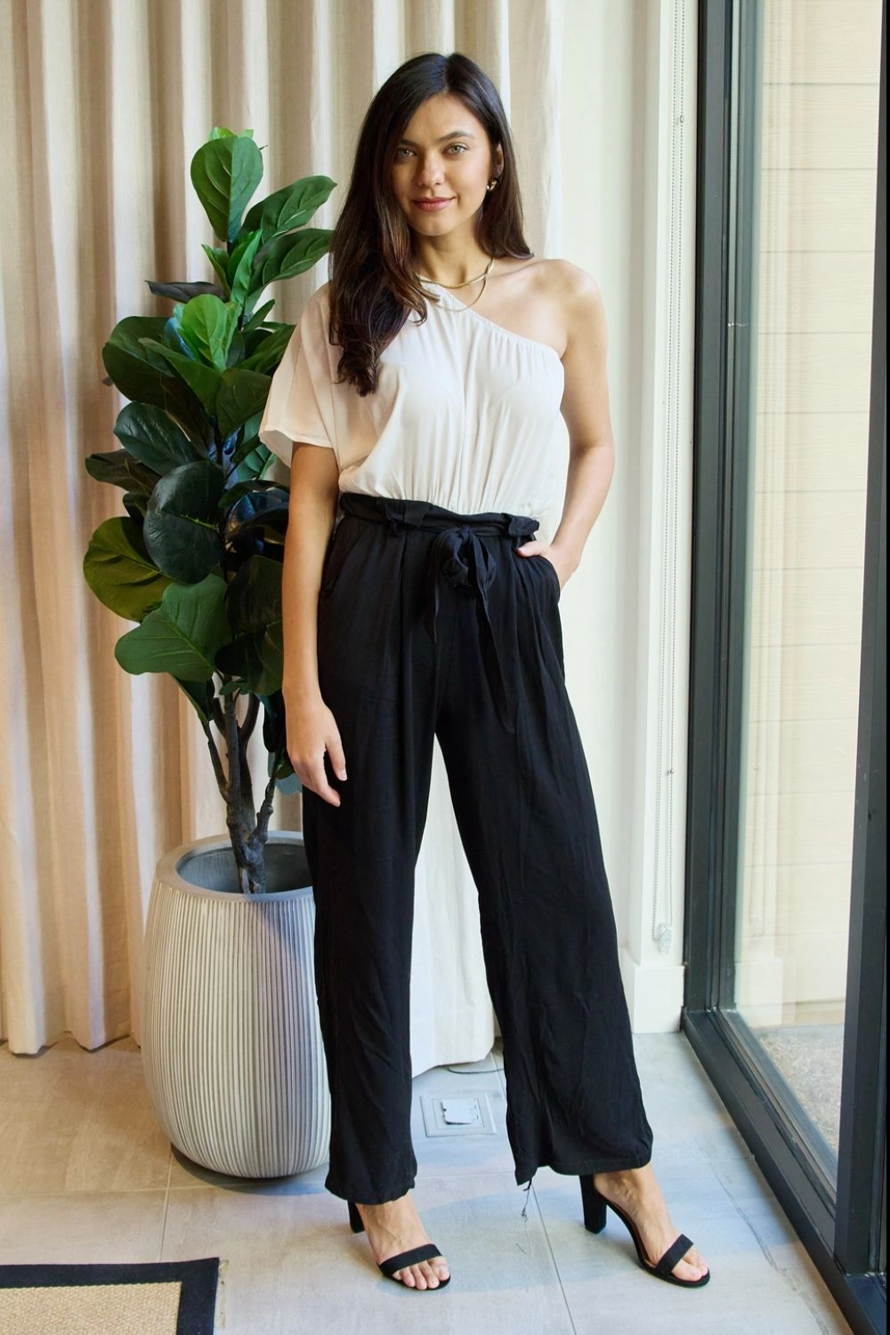 Todays Hot Savings Trending Today Steal Dress Day Marvelous In Manhattan One-Shoulder Jumpsuit In White/Black