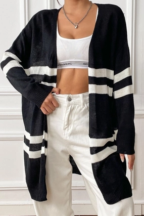 Grab It Now Hot Offer Event Striped Open Front Dropped Shoulder Cardigan