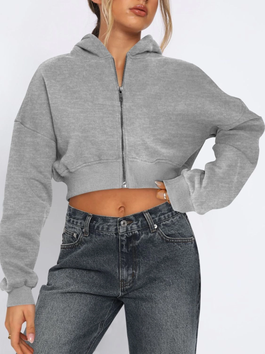 Special Surprise Sale Zip Up Long Sleeve Hooded Cropped Jacket