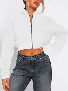Zip Up Long Sleeve Hooded Cropped Jacket Price Slash Today