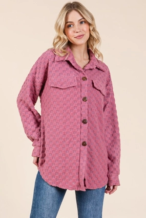Save Today Only Bombom Checkered Button Down Dropped Shoulder Shacket