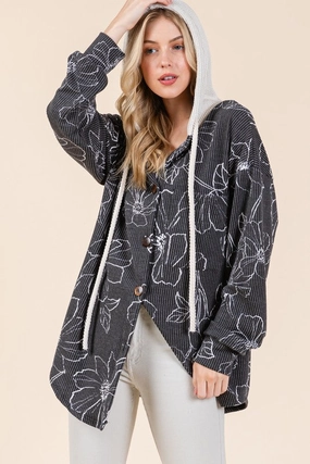 Bombom Drawstring Flower Print Button Up Shacket Shop Hot Picks