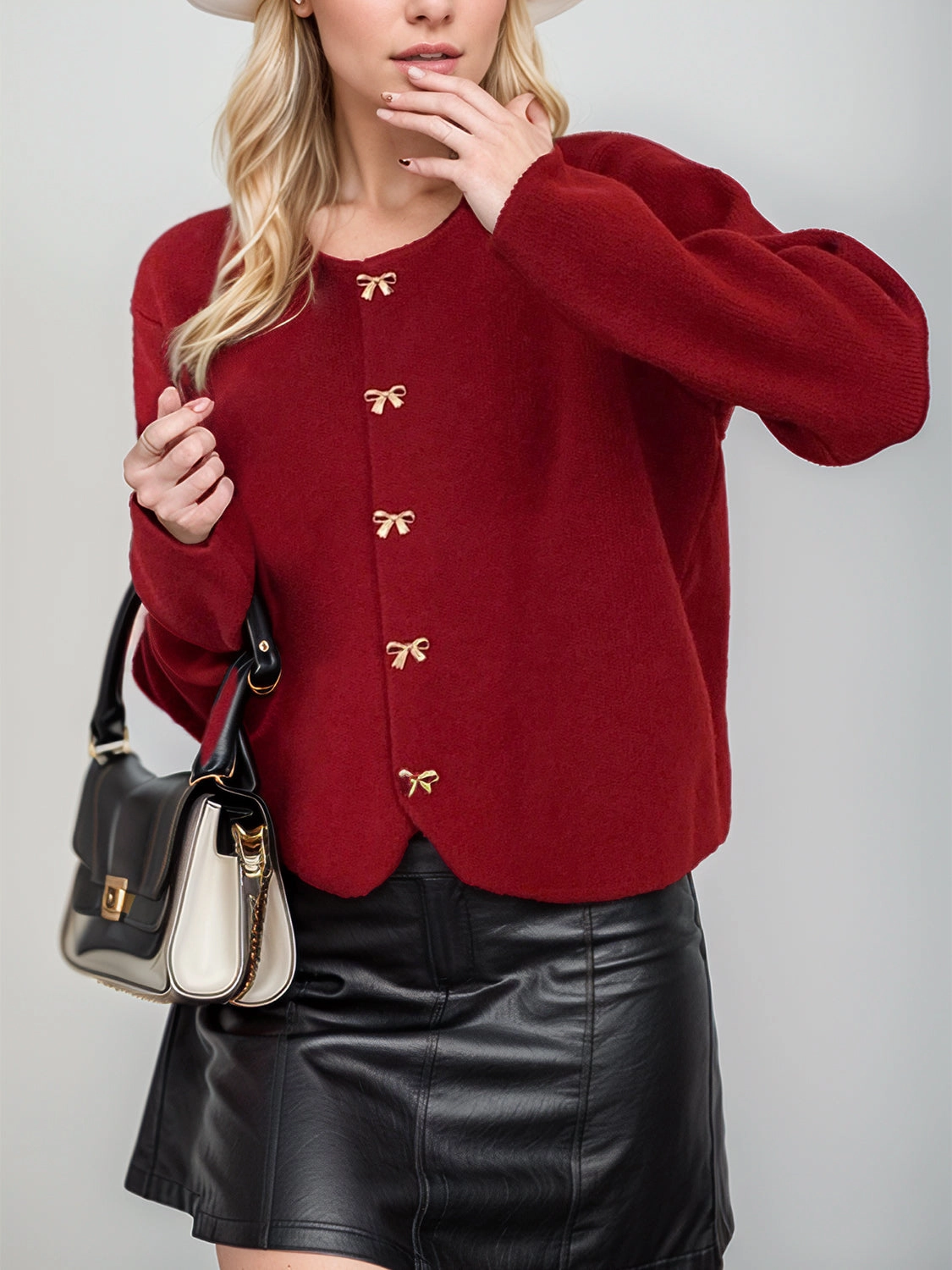 Trending Today Steal Save Today Event Bow Button Down Round Neck Long Sleeve Cardigan