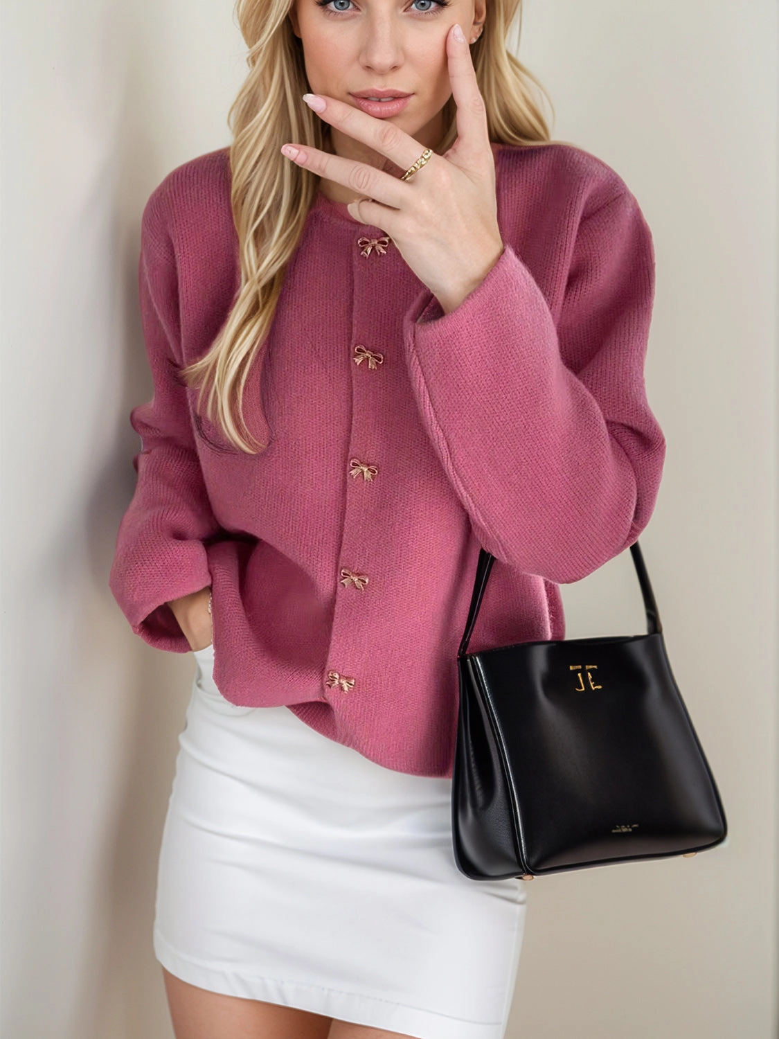 Surprise Discount Today Bow Button Down Round Neck Long Sleeve Cardigan