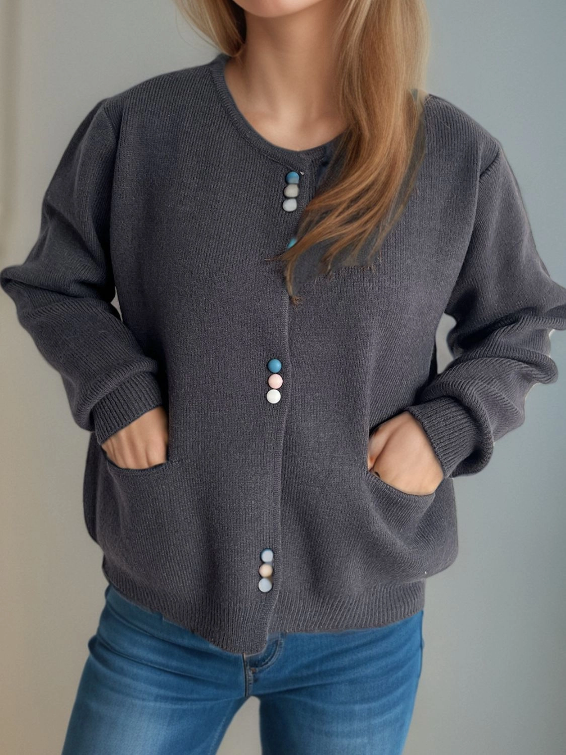 Big Hot Sale Button Down Long Sleeve Cardigan With Pockets