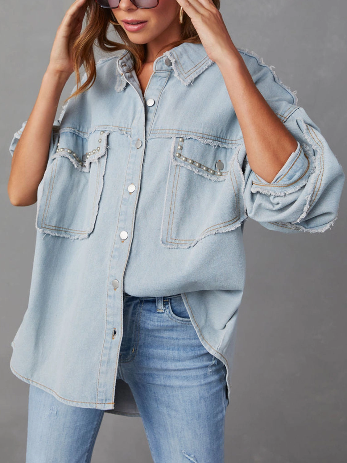 Dont Miss Hot Deals Button Down Raw Hem Denim Jacket
