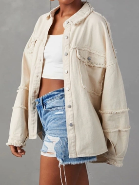 Shop Smart Deals Button Down Raw Hem Denim Jacket