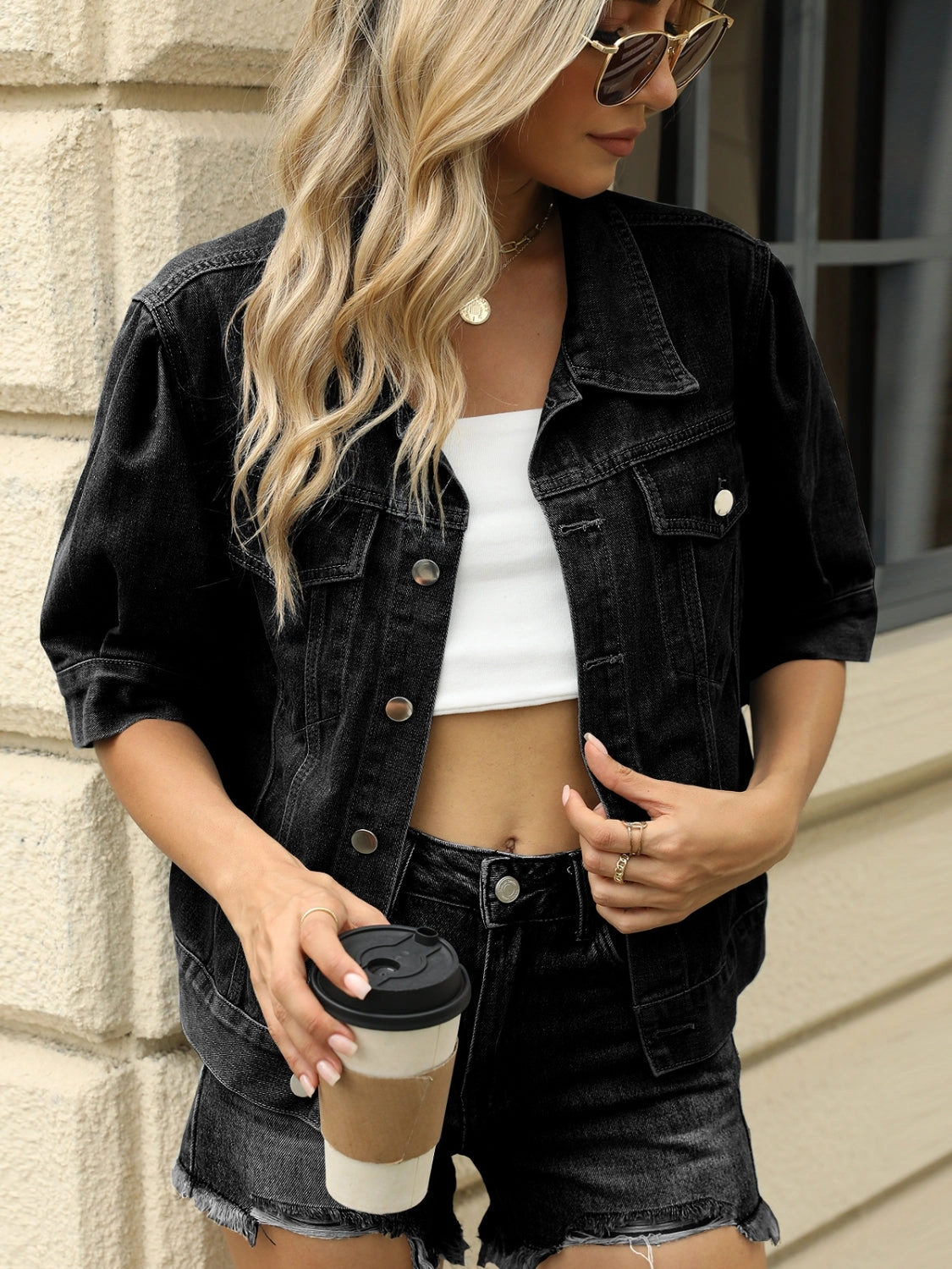 Button Down Washed Denim Jacket Trending Hot Deal
