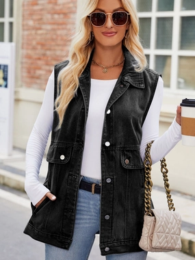 Todays Trending Deals Exclusive Online Discount Button Up Collared Neck Denim Jacket With Pockets