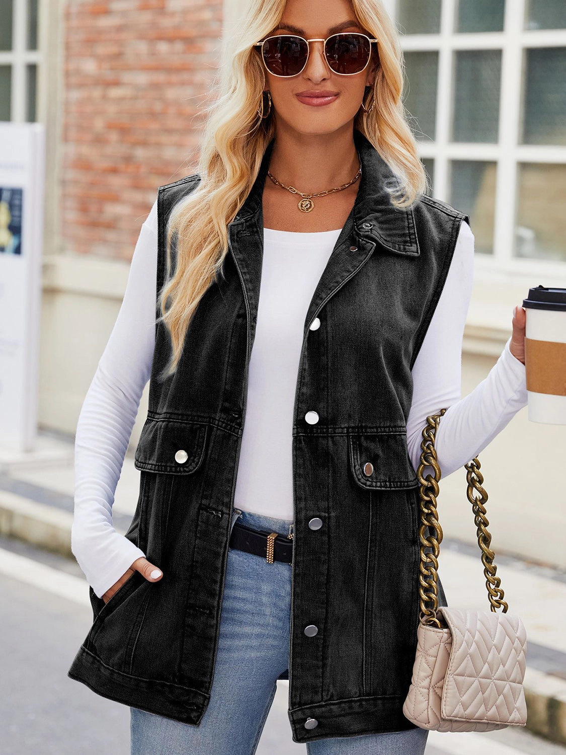 Shop Hot Deals Limited Stock Offer Button Up Collared Neck Denim Jacket With Pockets