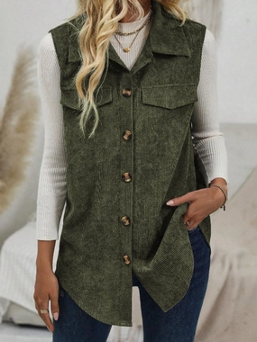 Button Up Collared Neck Vest Coat Limited Time Offer