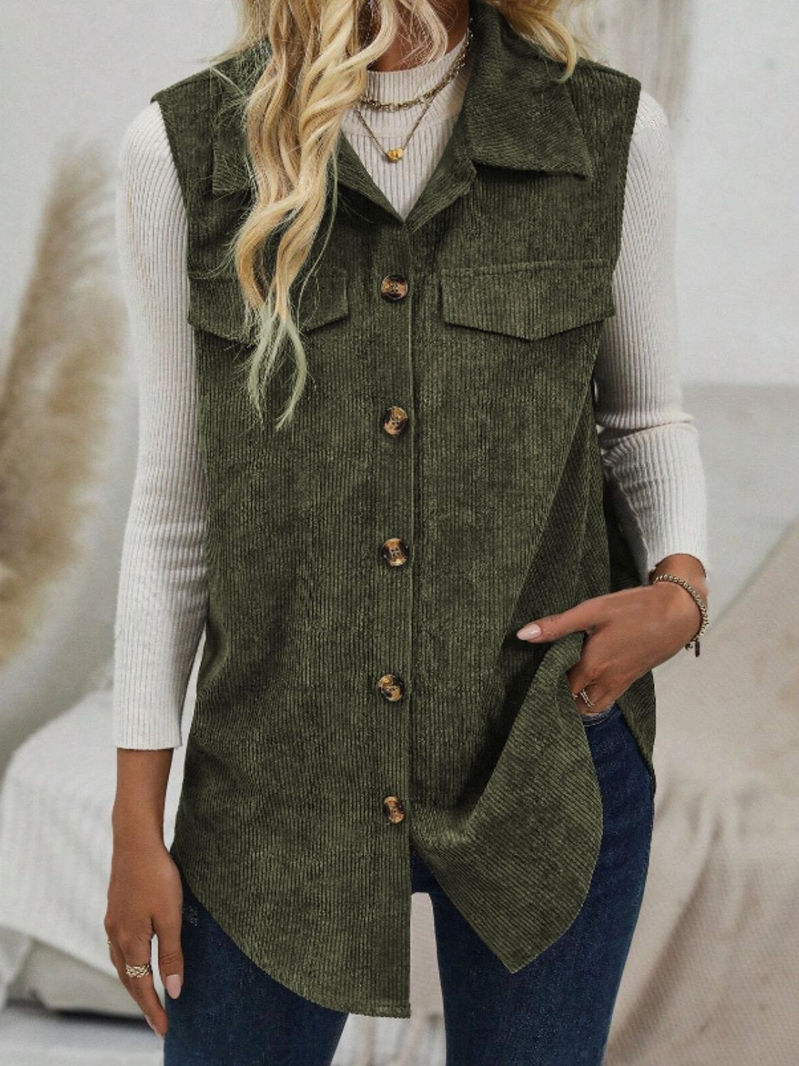 New Arrival Discount Button Up Collared Neck Vest Coat