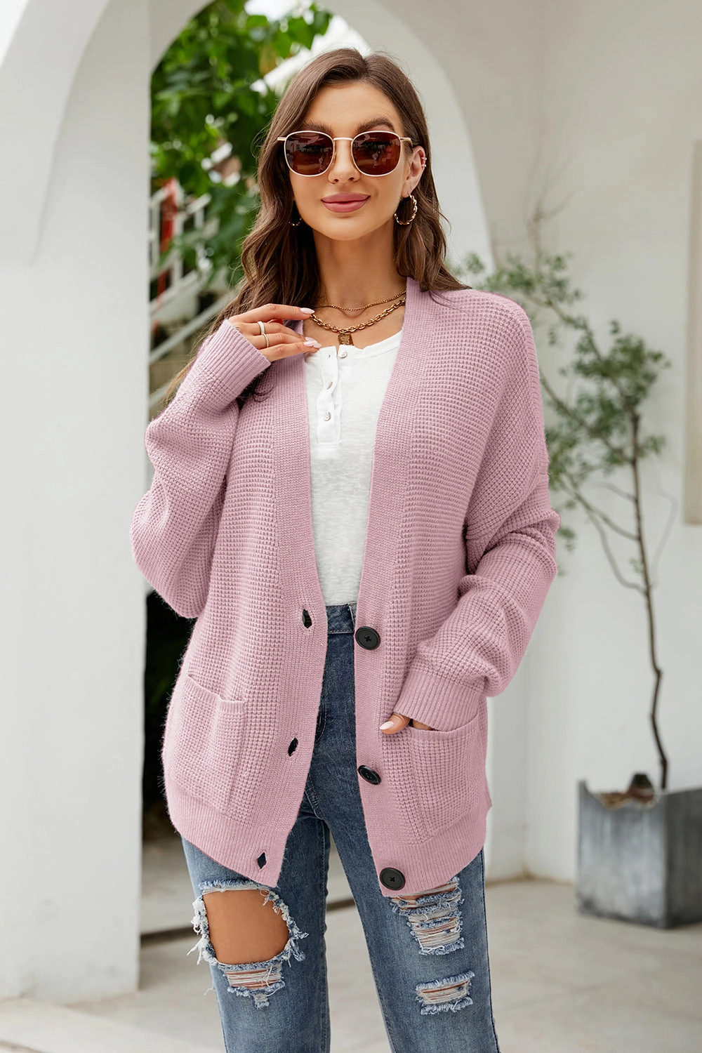 Mega Hot Offer Grab It Fast Button Up Drop Shoulder Long Sleeve Cardigan
