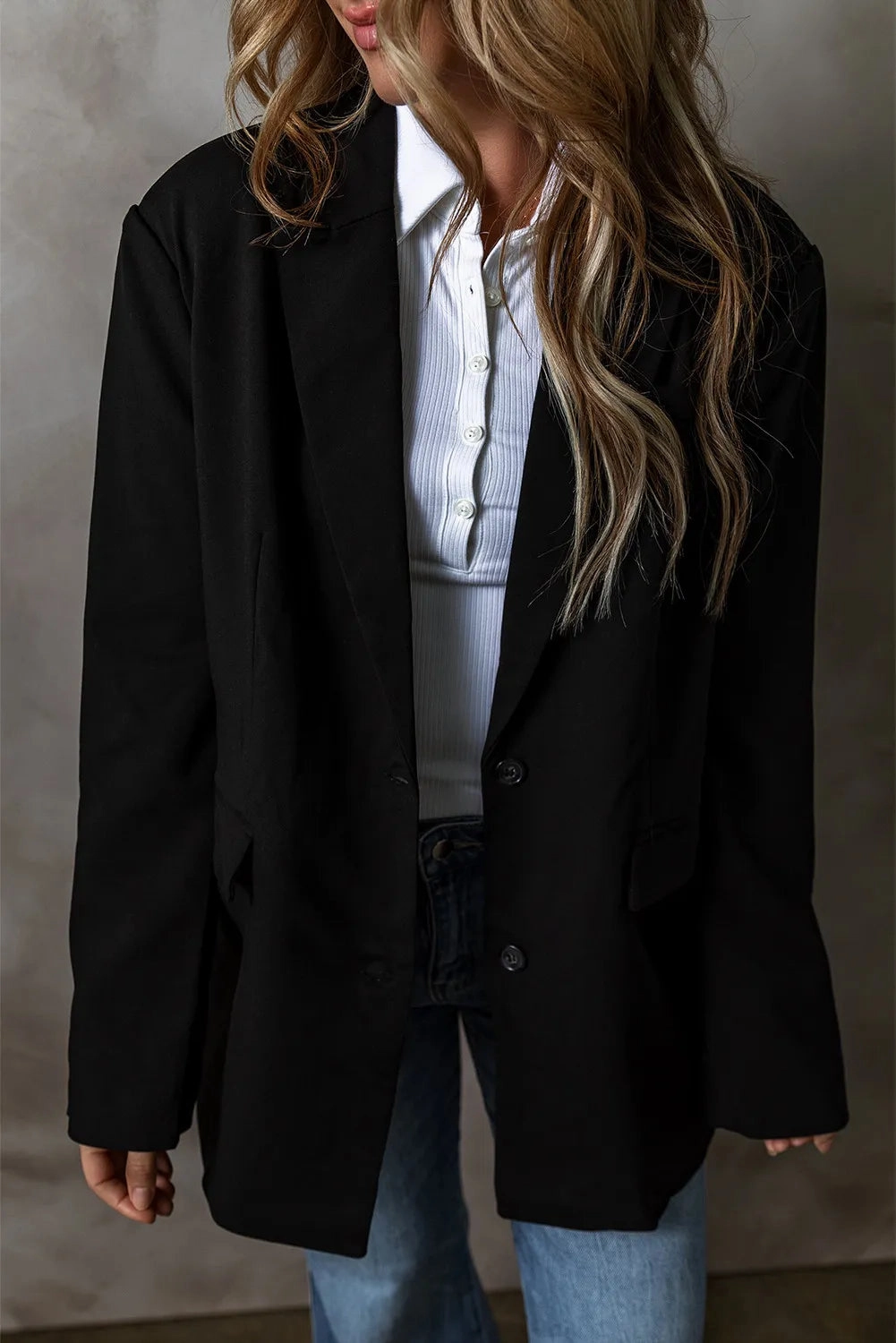 Button Up Long Sleeve Blazer Hot Offer Inside