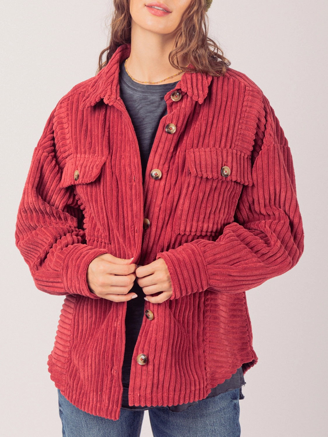 MustHave Clearance Button Up Long Sleeve Corduroy Jacket