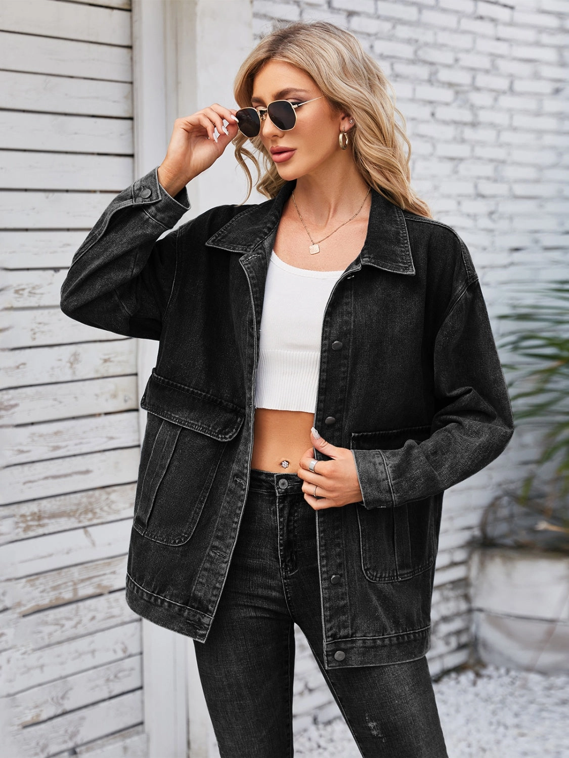 Button Up Long Sleeve Denim Jacket Trending Now Offer