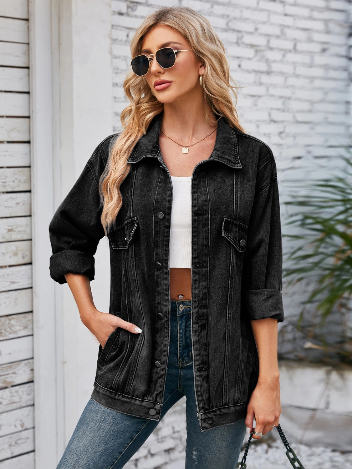 Button Up Long Sleeve Denim Jacket Limited Stock Deals