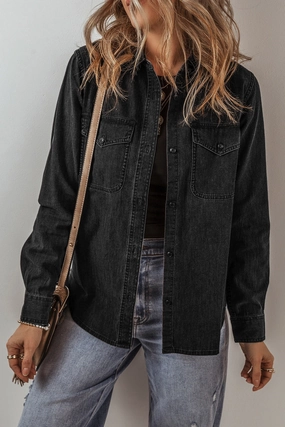 Grab It Before Gone Button Up Long Sleeve Denim Jacket
