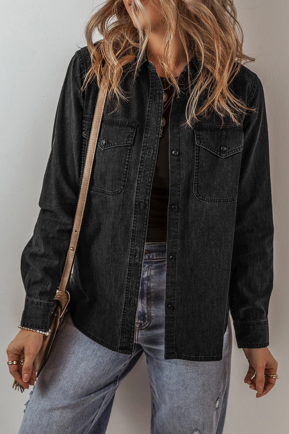 Button Up Long Sleeve Denim Jacket Big Clearance Event Best Price Online